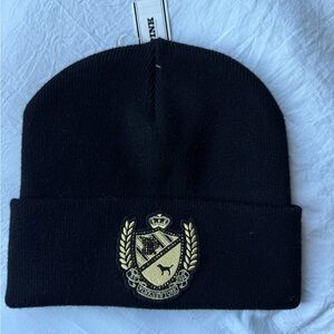 PINK Victoria's Secret Black Hat with Gold Crest